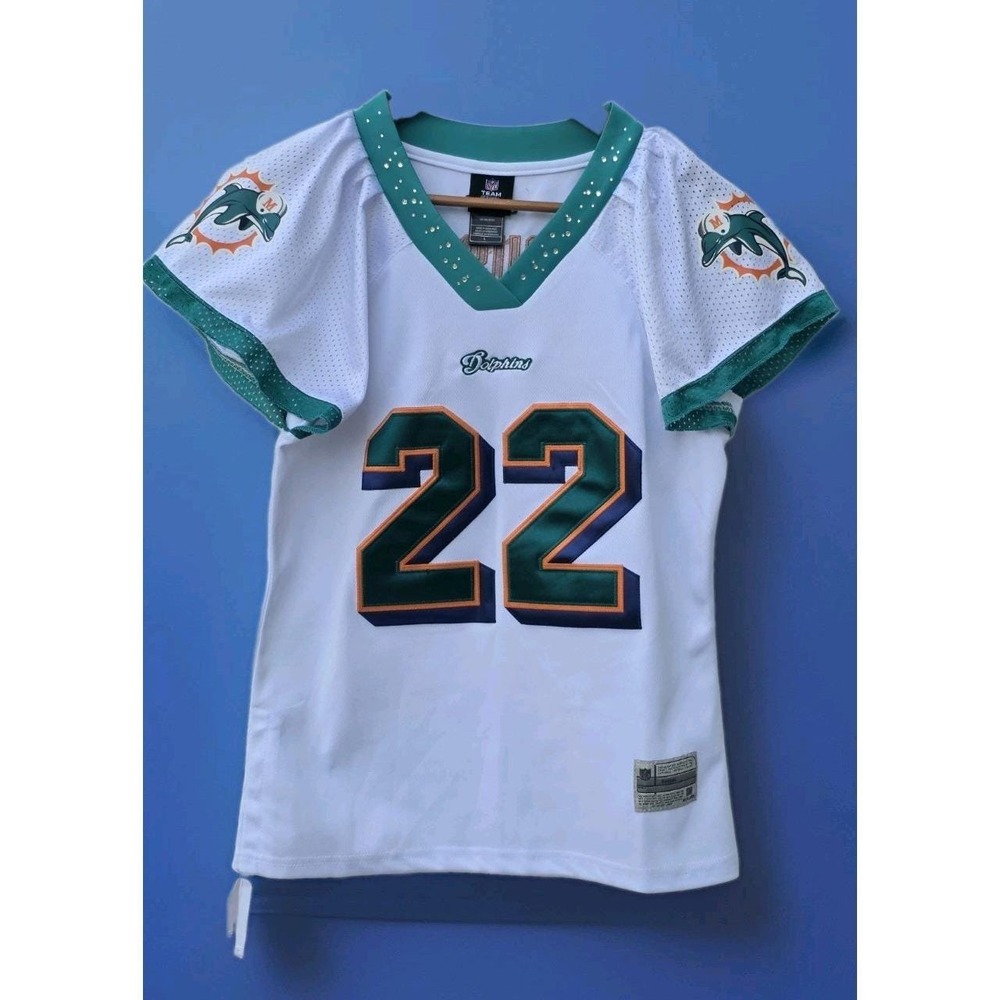 Womens Miami Dolphins #22 Reggie Bush Reebok Jersey L White Rhinestone NFL Rare